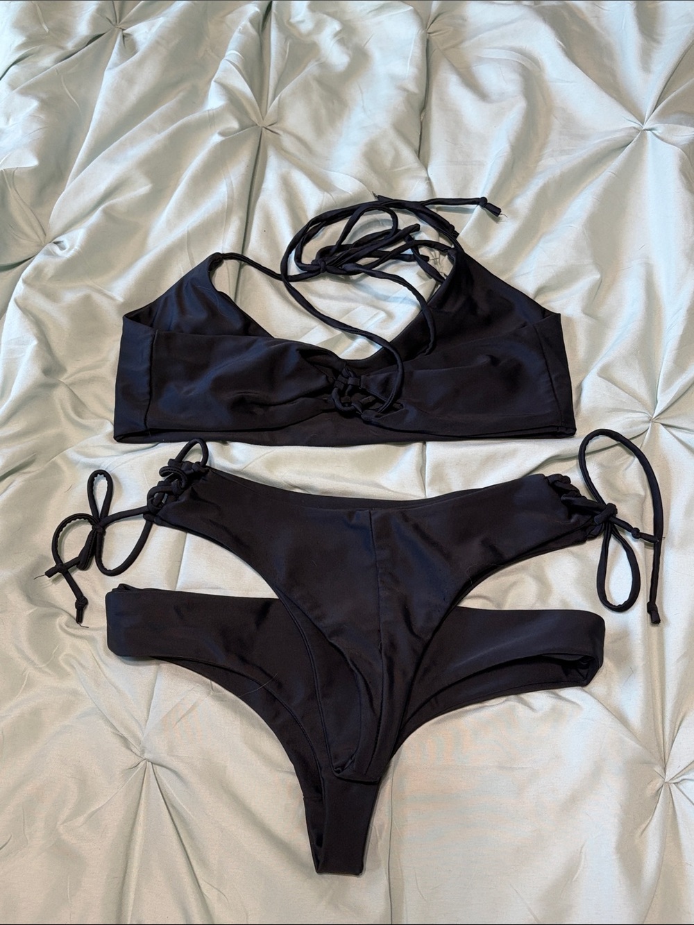 KAOHS Gypsy Halter Black Triangle Thong Bikini Set Size Medium Bottoms/Large Top - Picture 4 of 9